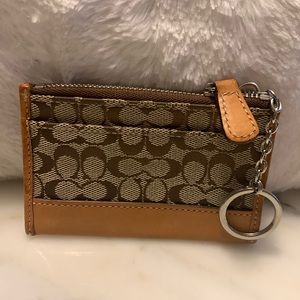 COACH Signature Canvas and Leather Zipper Key Chain ID Wallet Coin Purse